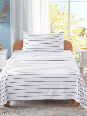 Homie White and Black Striped Microfiber Twin Sheet Set - 3pc